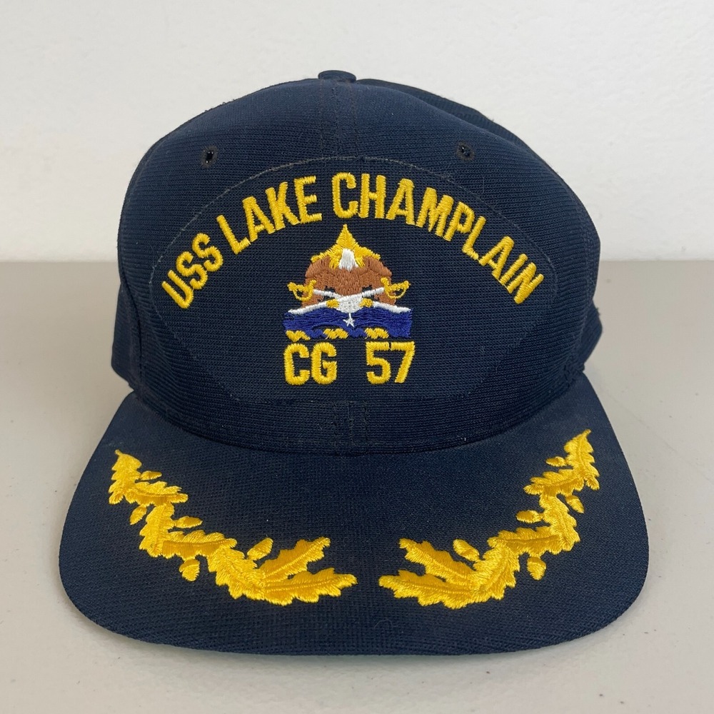 VTG USS LAKE CHAMPLAIN CG 57 Hat New Era Made USA SHIP CAP‎ NAVY Scrambled Eggs